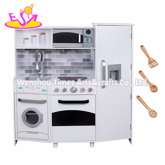 2020 Design exclusivo infantil cozinha de madeira branca com funções eletrônicas W10c223